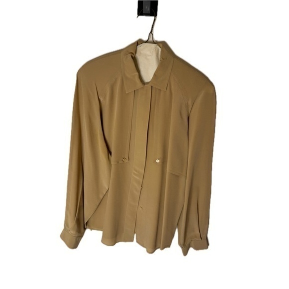 Womens Long Sleeve Button-Front Blouse - Tan